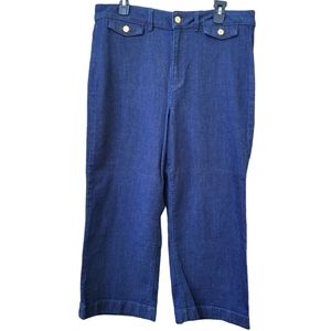 Ann Taylor Wide Leg Dark Wash Jeans Size 12P The Trouser Denim